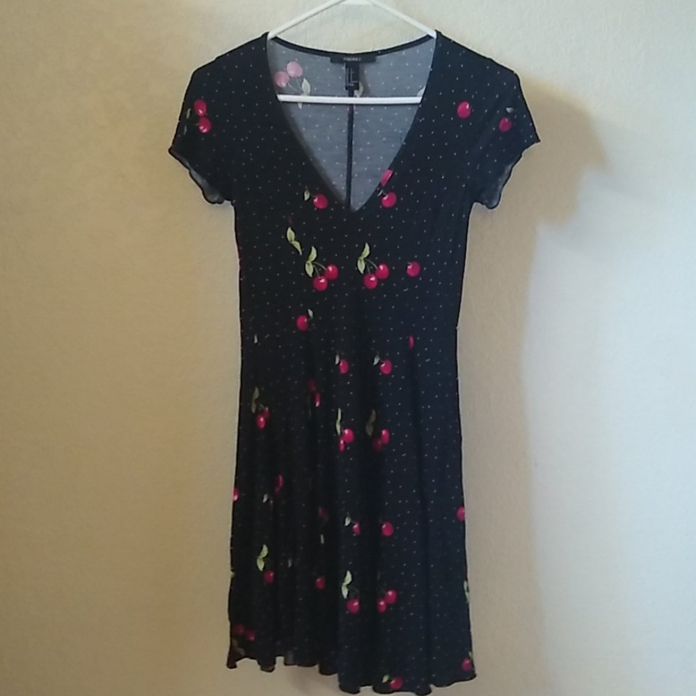 🍒 Cherry Print Flowy Skater Dress
